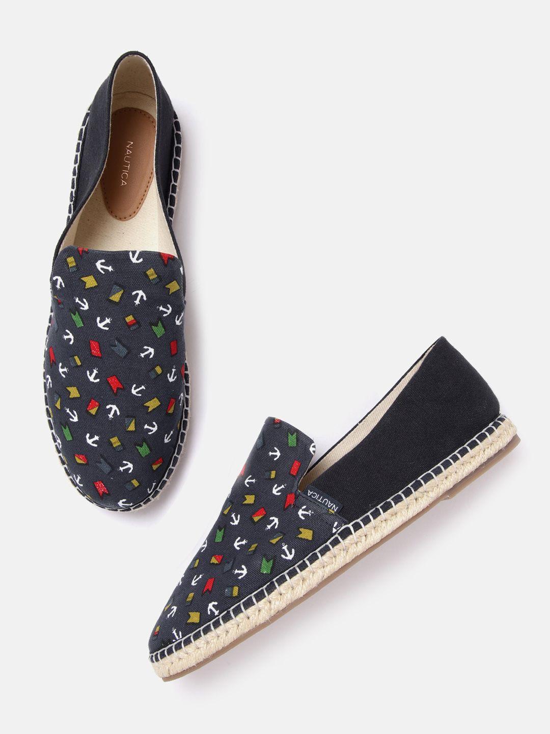 nautica women navy blue conversational printed espadrilles