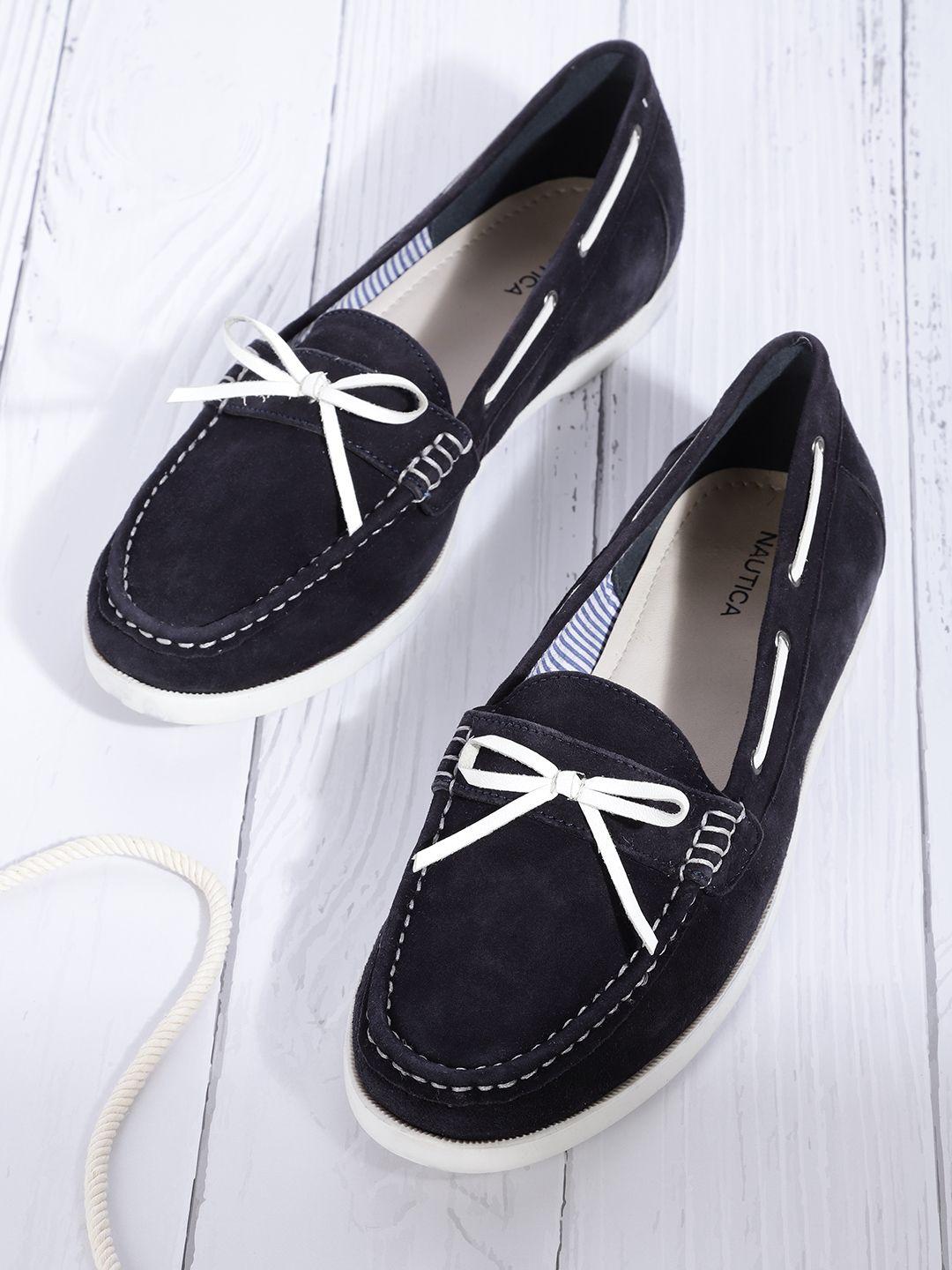 nautica women navy blue leather loafers