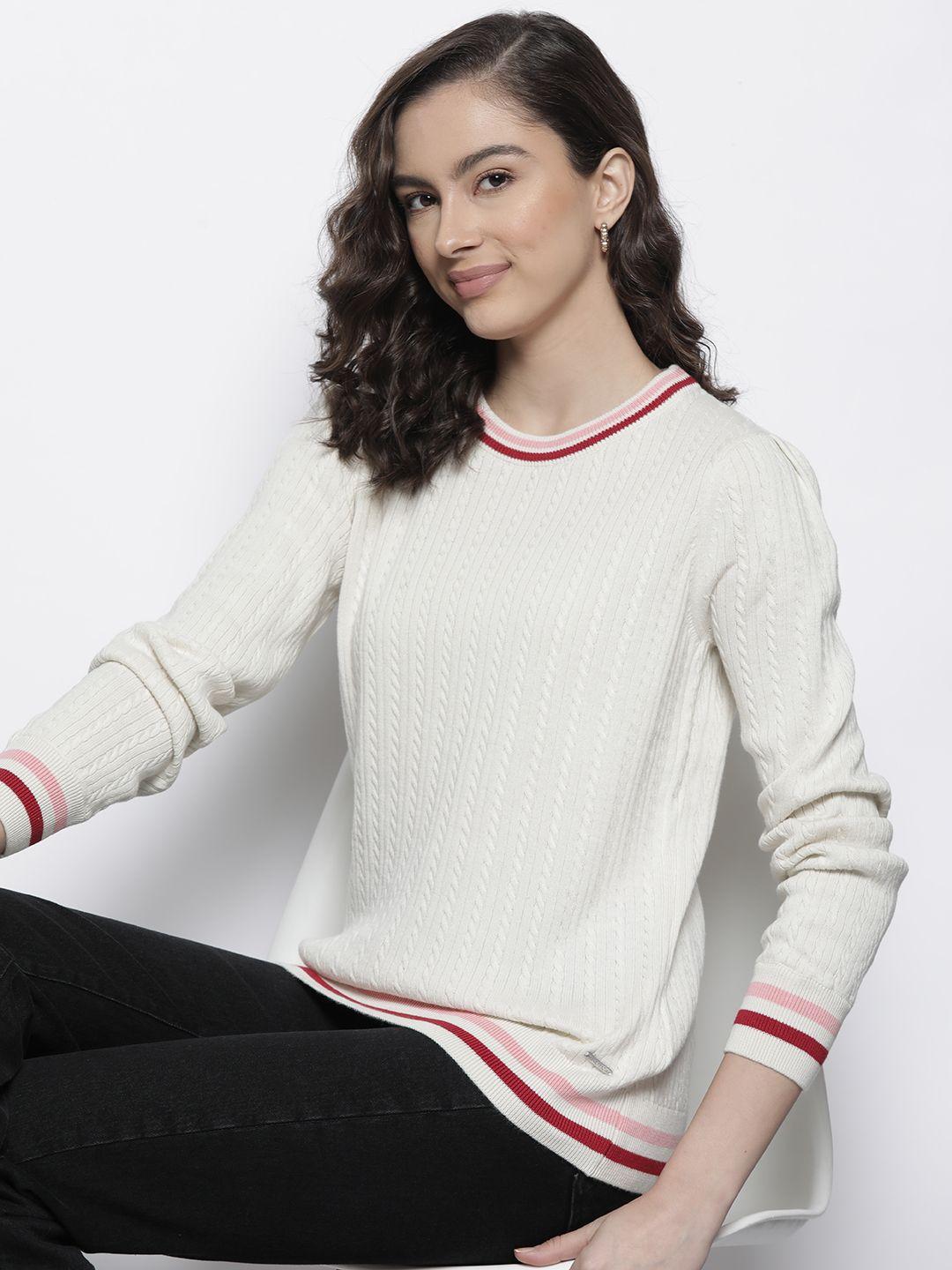 nautica women off white cable knit cotton pullover