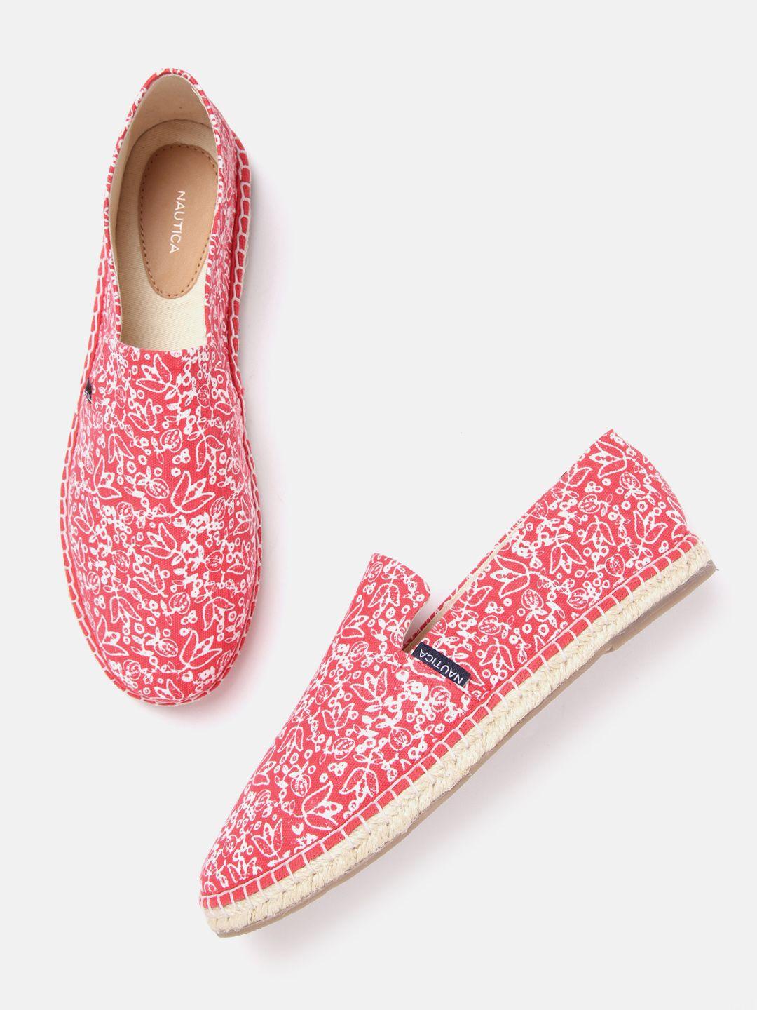 nautica women pink & white floral printed printed espadrilles