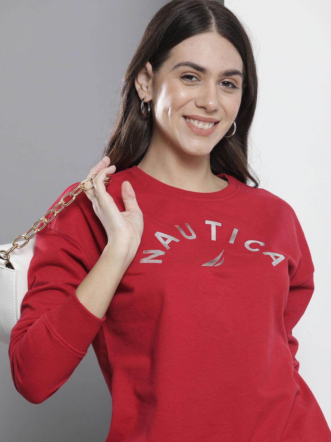 nautica women red printed sweatshirt