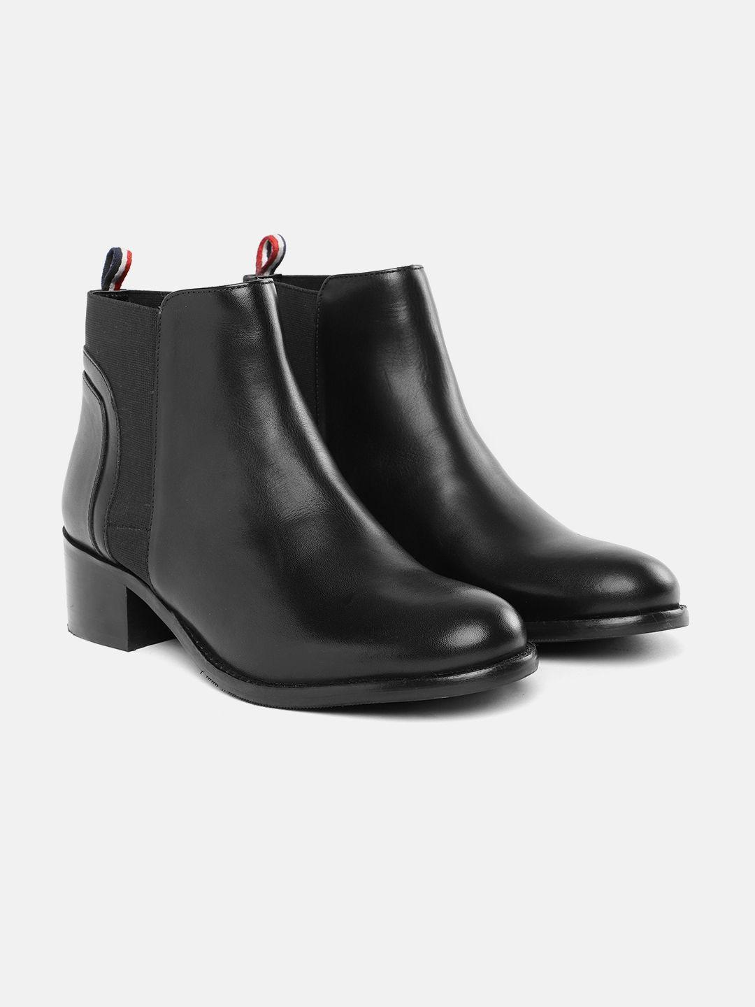 nautica women solid mid-top heeled leather chelsea boots