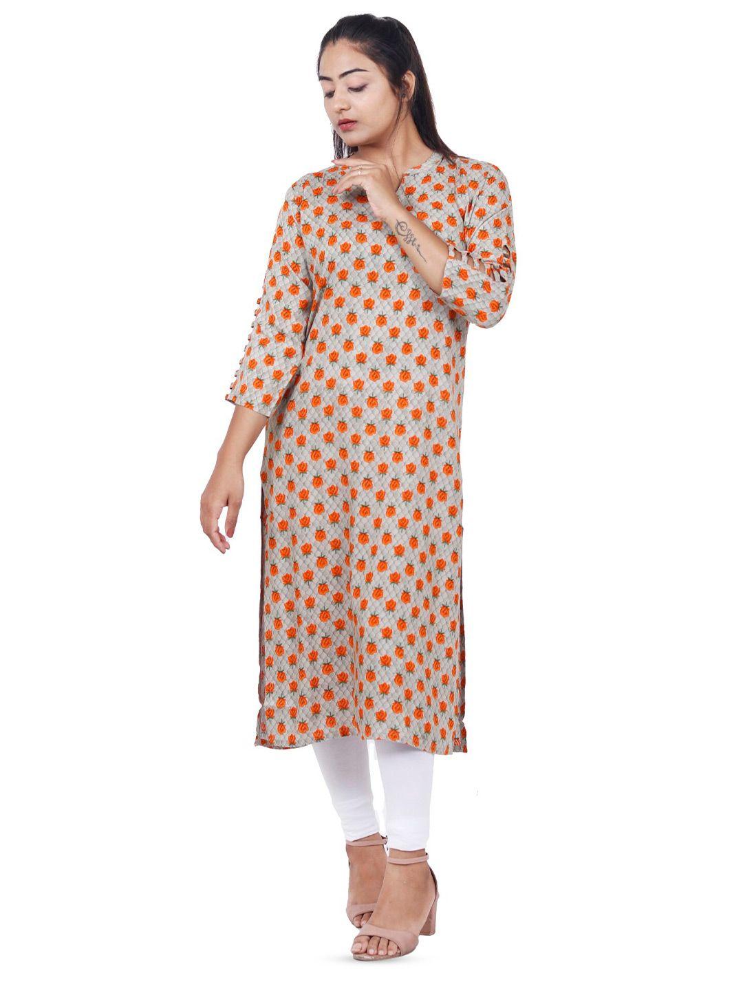 navgya ethnic motif printed mandarin collar straight kurta