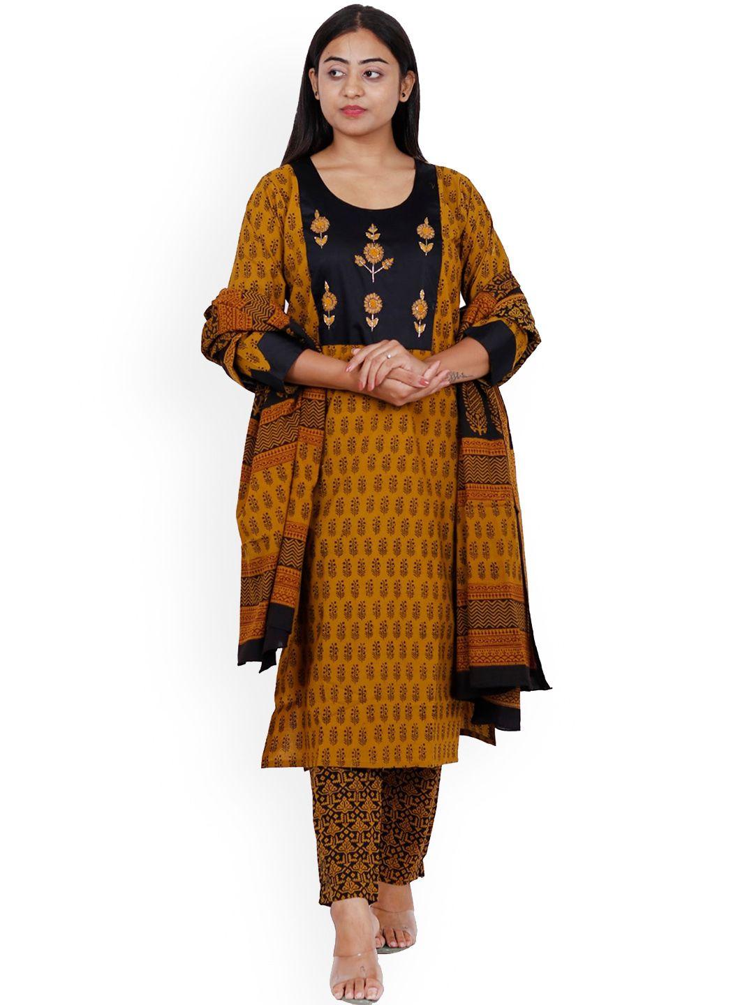 navgya ethnic motifs printed pure cotton kurta & trousers with dupatta