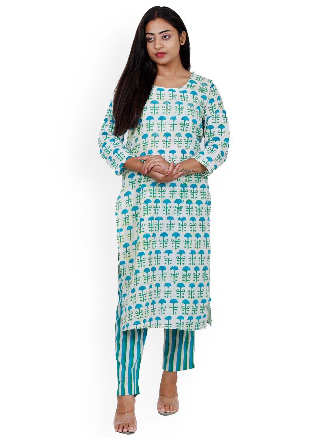 navgya ethnic motifs printed pure cotton kurta with trousers