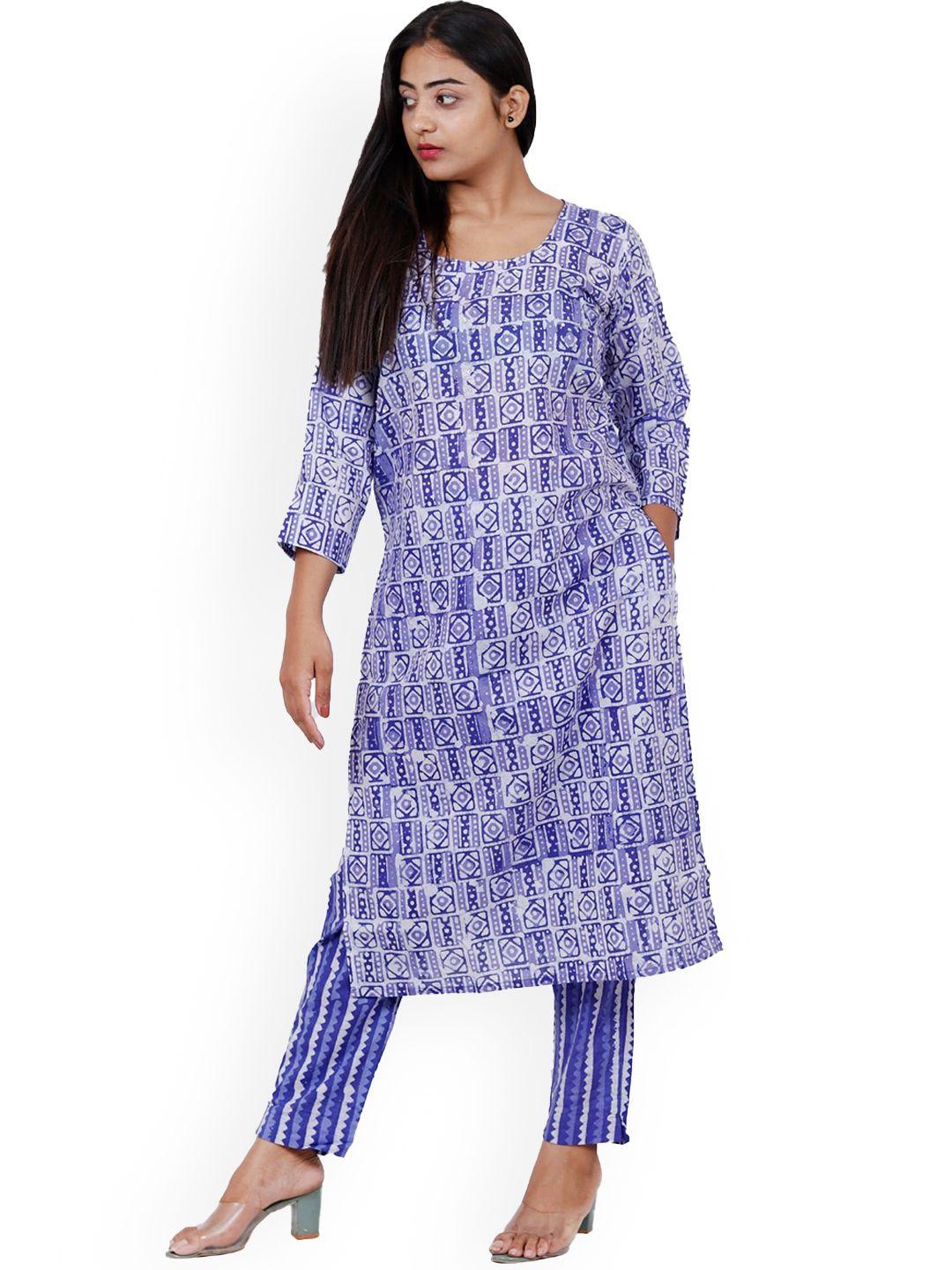 navgya geometric printed pure cotton kurta with trousers