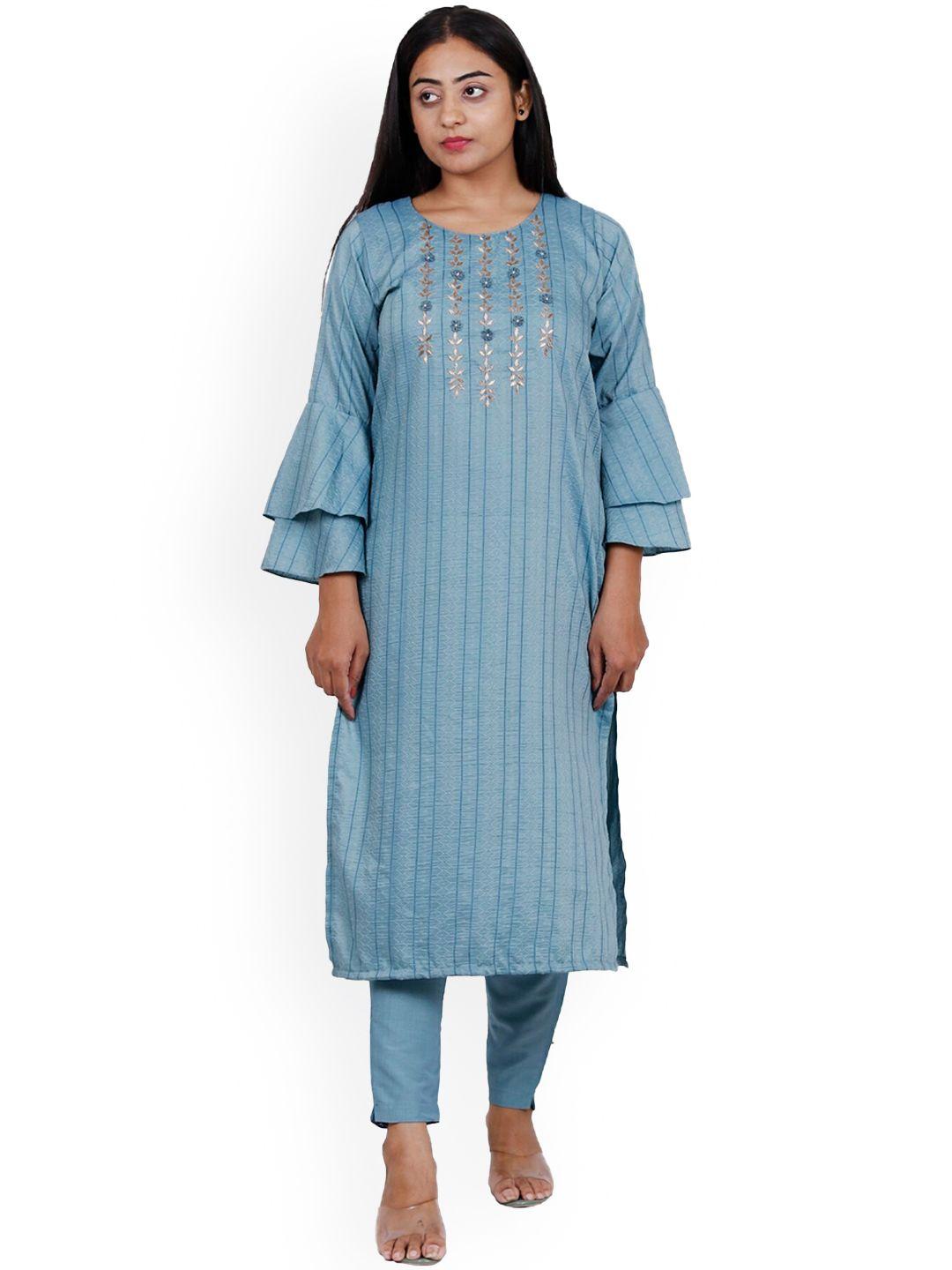 navgya striped thread work kurta with trousers