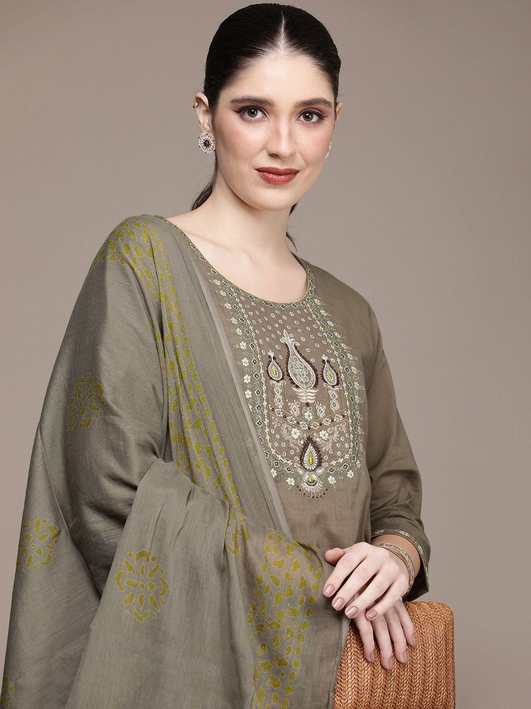 navibhu women ethnic motifs embroidered pure cotton kurta with trousers & with dupatta