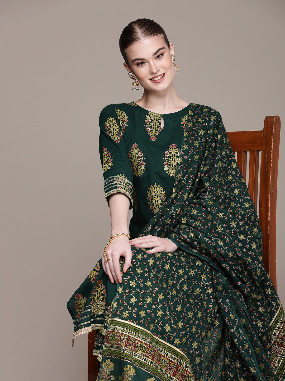 navibhu floral printed regular kurta with palazzos & dupatta