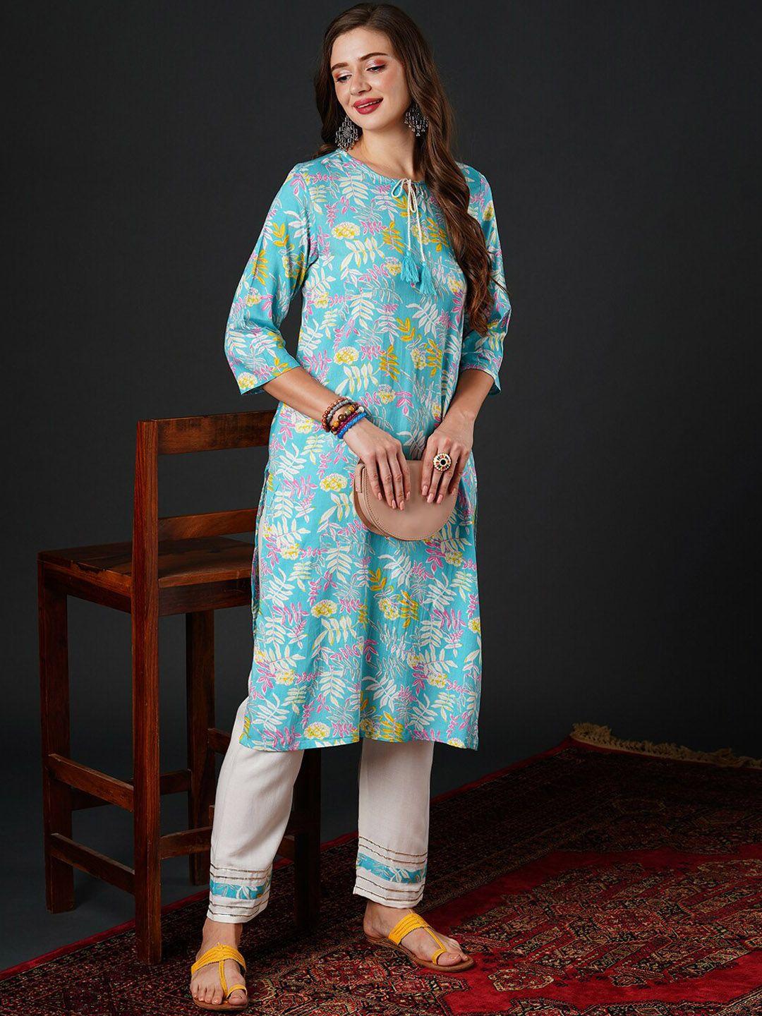 navibhu floral printed straight kurta with trousers