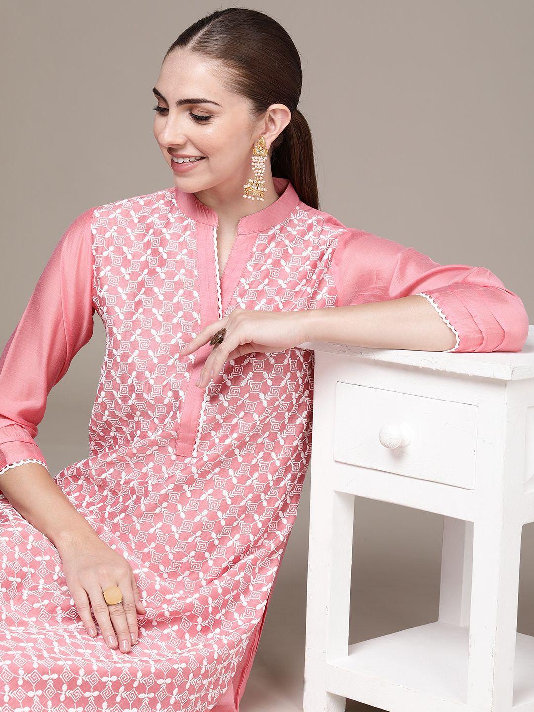 navibhu women ethnic motifs embroidered regular kurta with palazzos