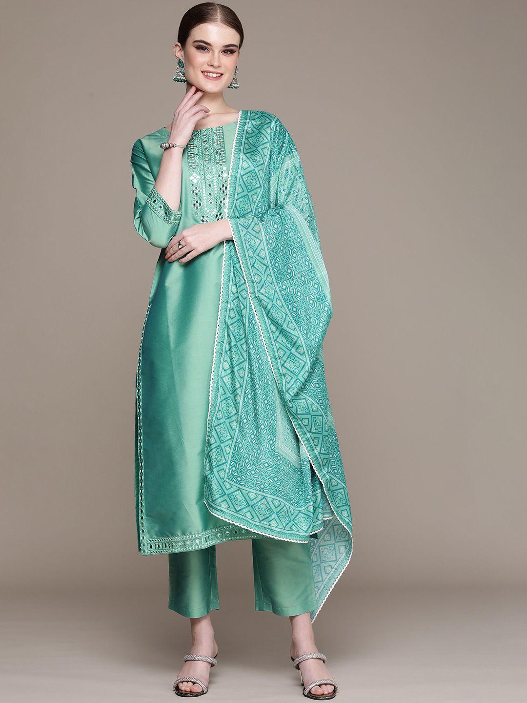 navibhu women ethnic motifs embroidered sequinned kurta with trousers & with dupatta