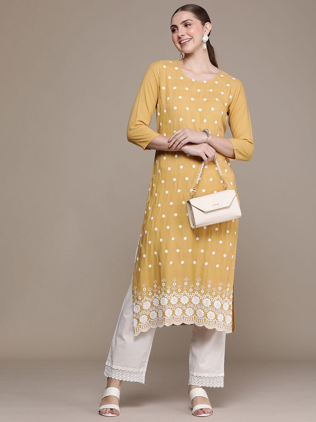 navibhu women ethnic motifs embroidered straight kurta