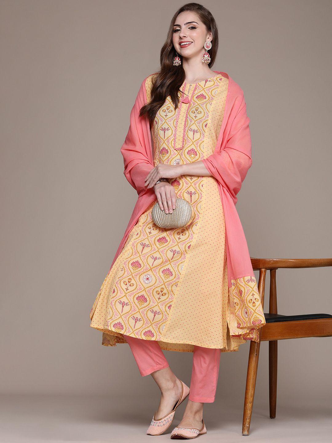 navibhu women ethnic motifs printed regular kurta with trousers & with dupatta