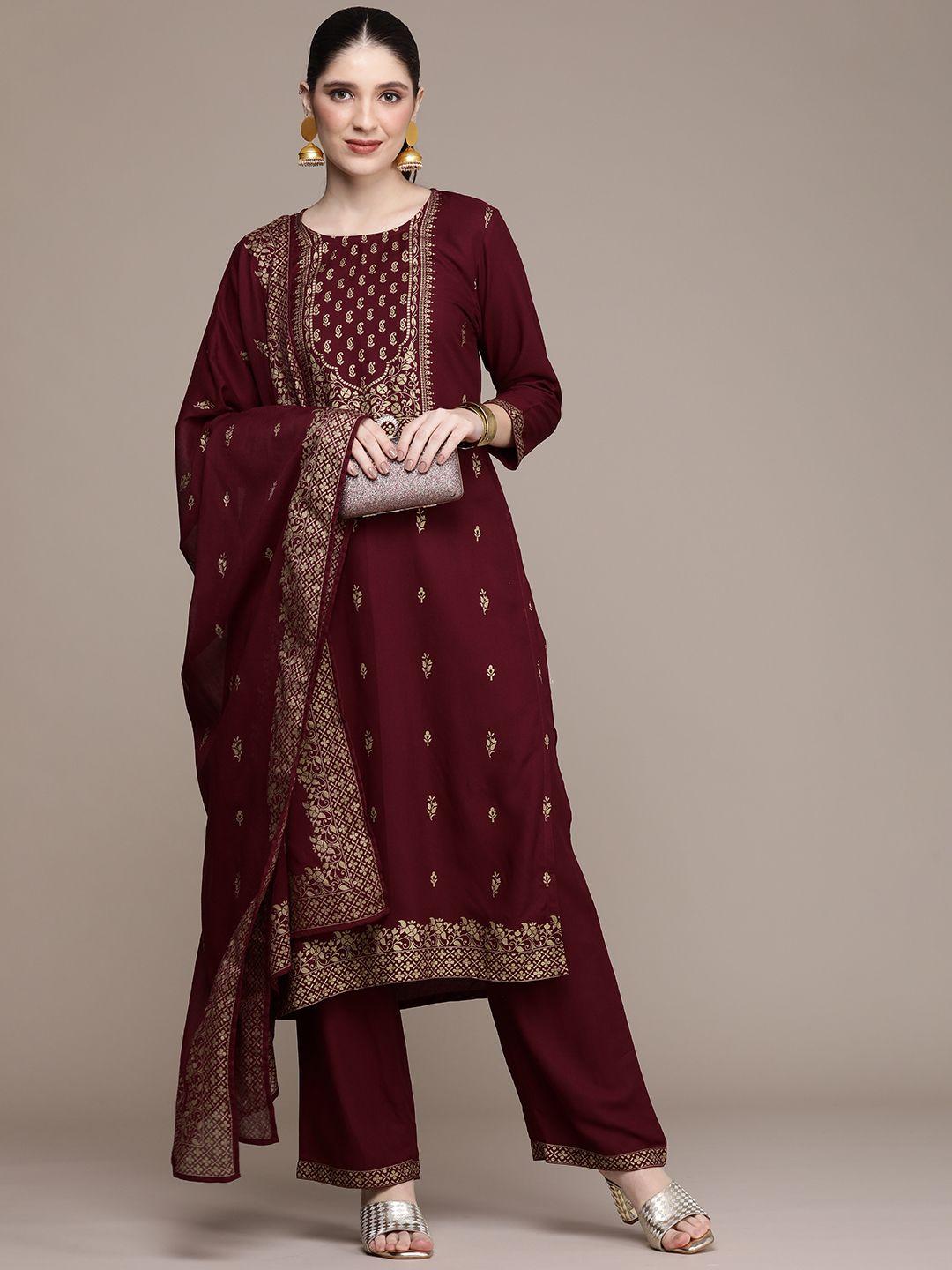 navibhu women ethnic motifs printed regular kurta with trousers & with dupatta