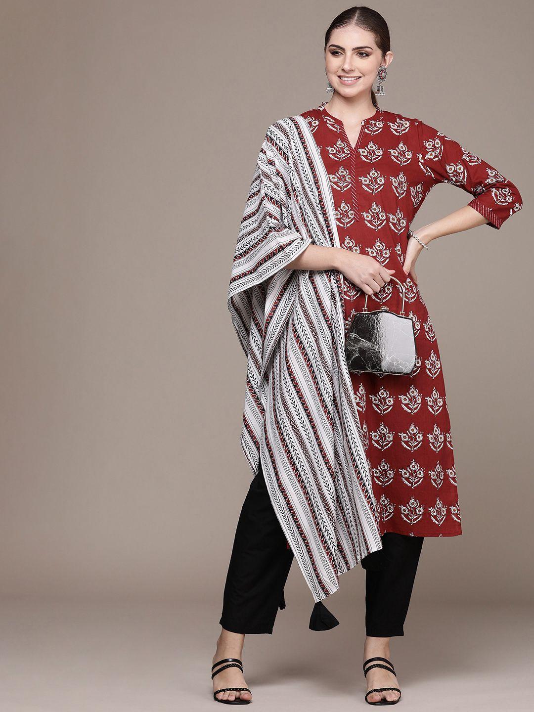 navibhu women floral printed regular kurta with trousers & with dupatta