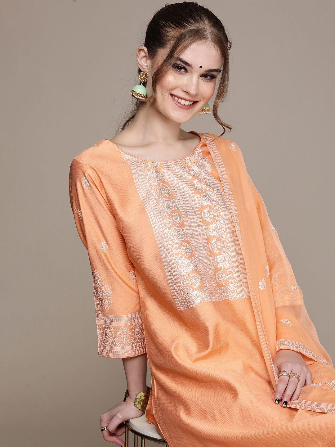 navibhu women floral printed regular liva kurta with palazzos & with dupatta