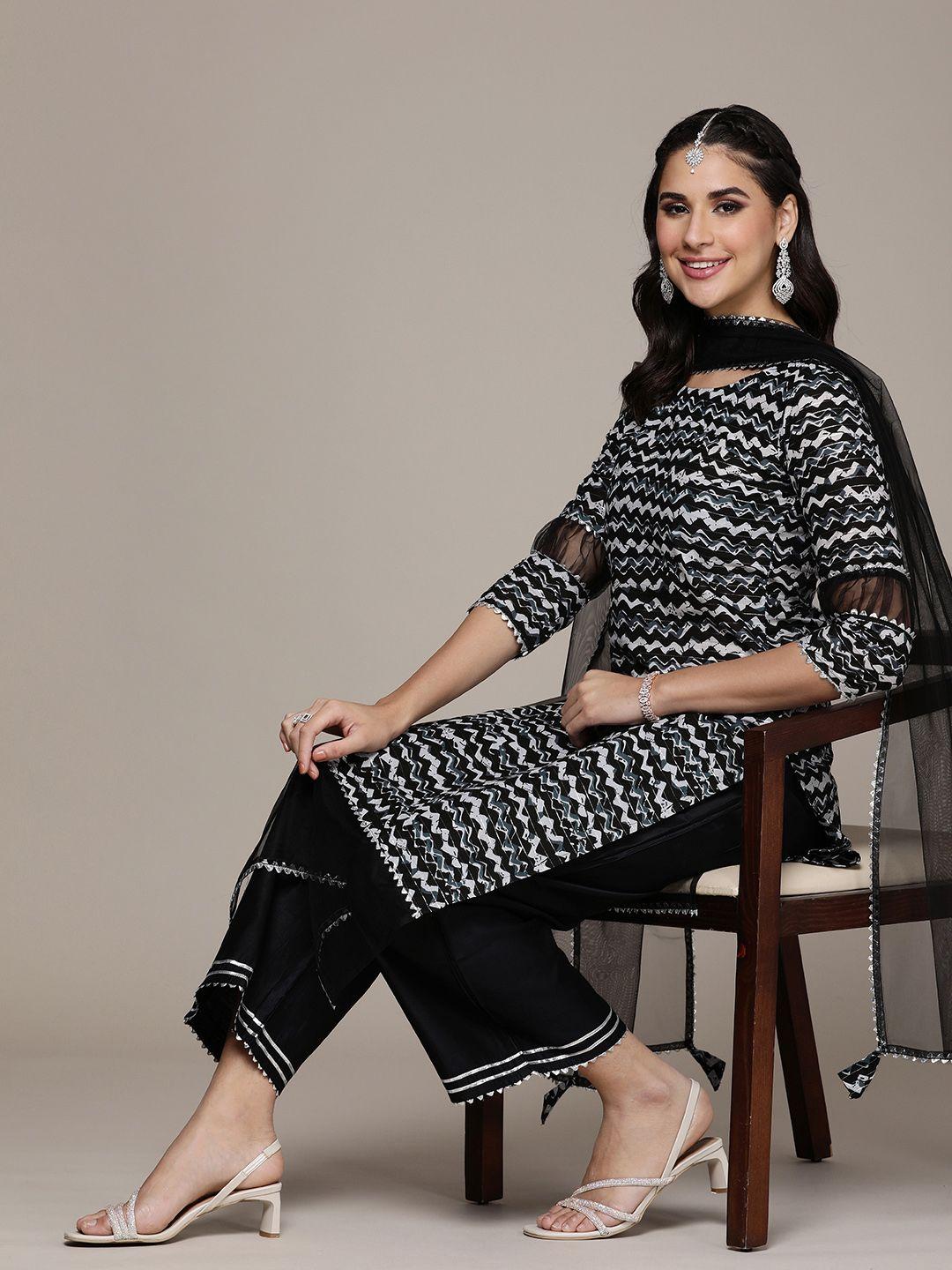 navibhu women printed regular gotta patti kurta with palazzos & with dupatta