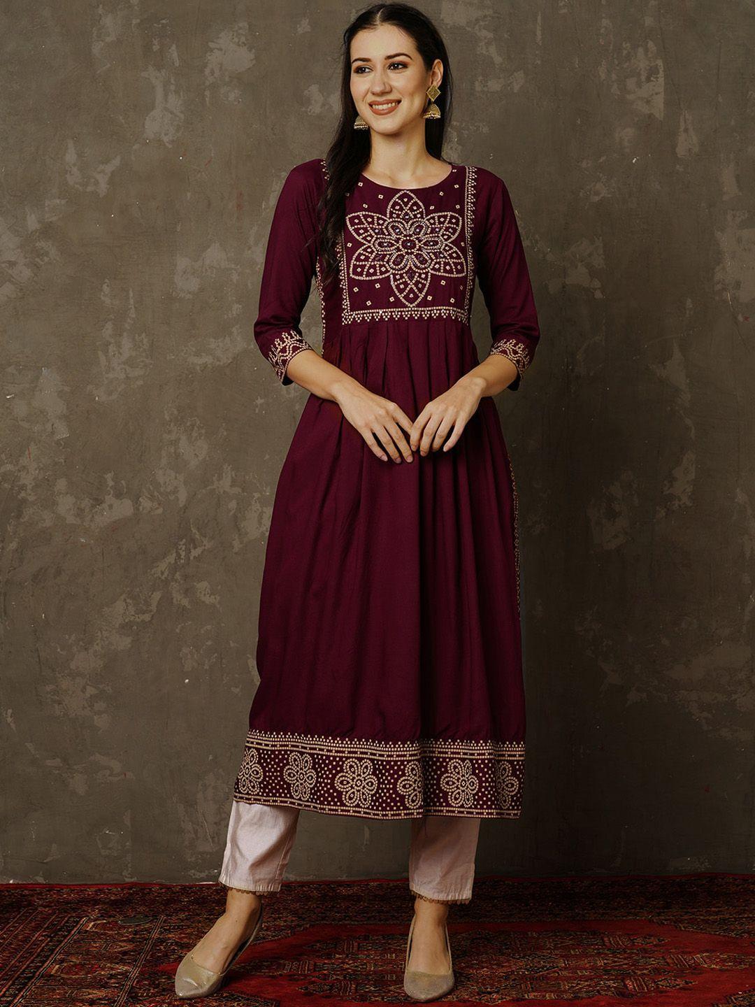 navibhu womenethnic motifs yoke design beads and stones kurta