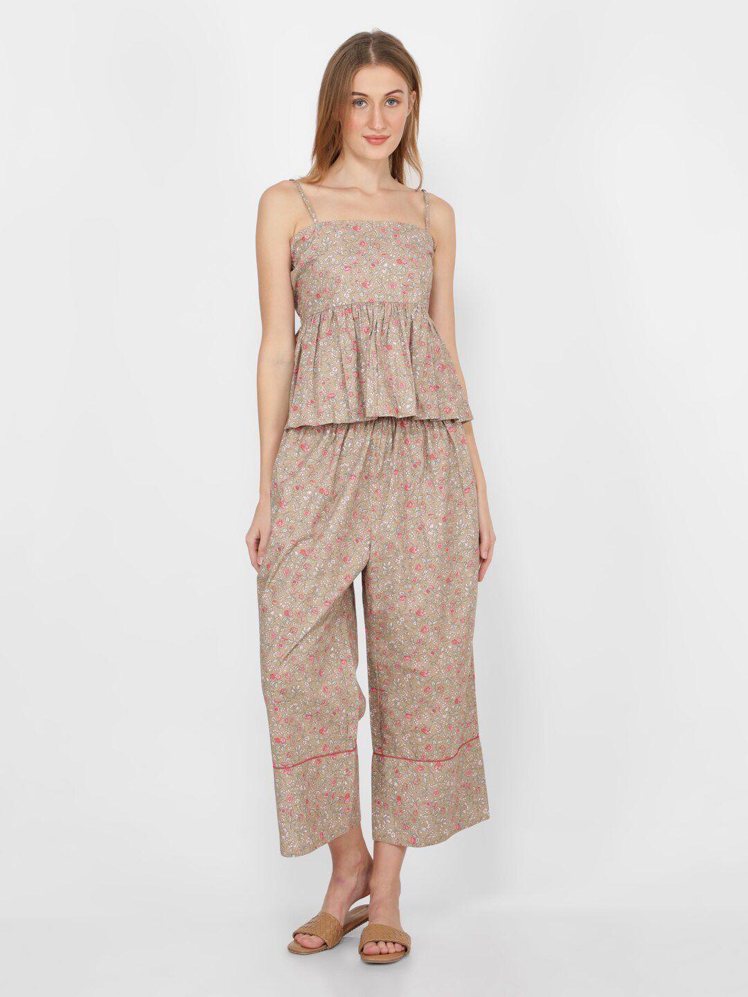 naviyata grey & pink printed basic jumpsuit