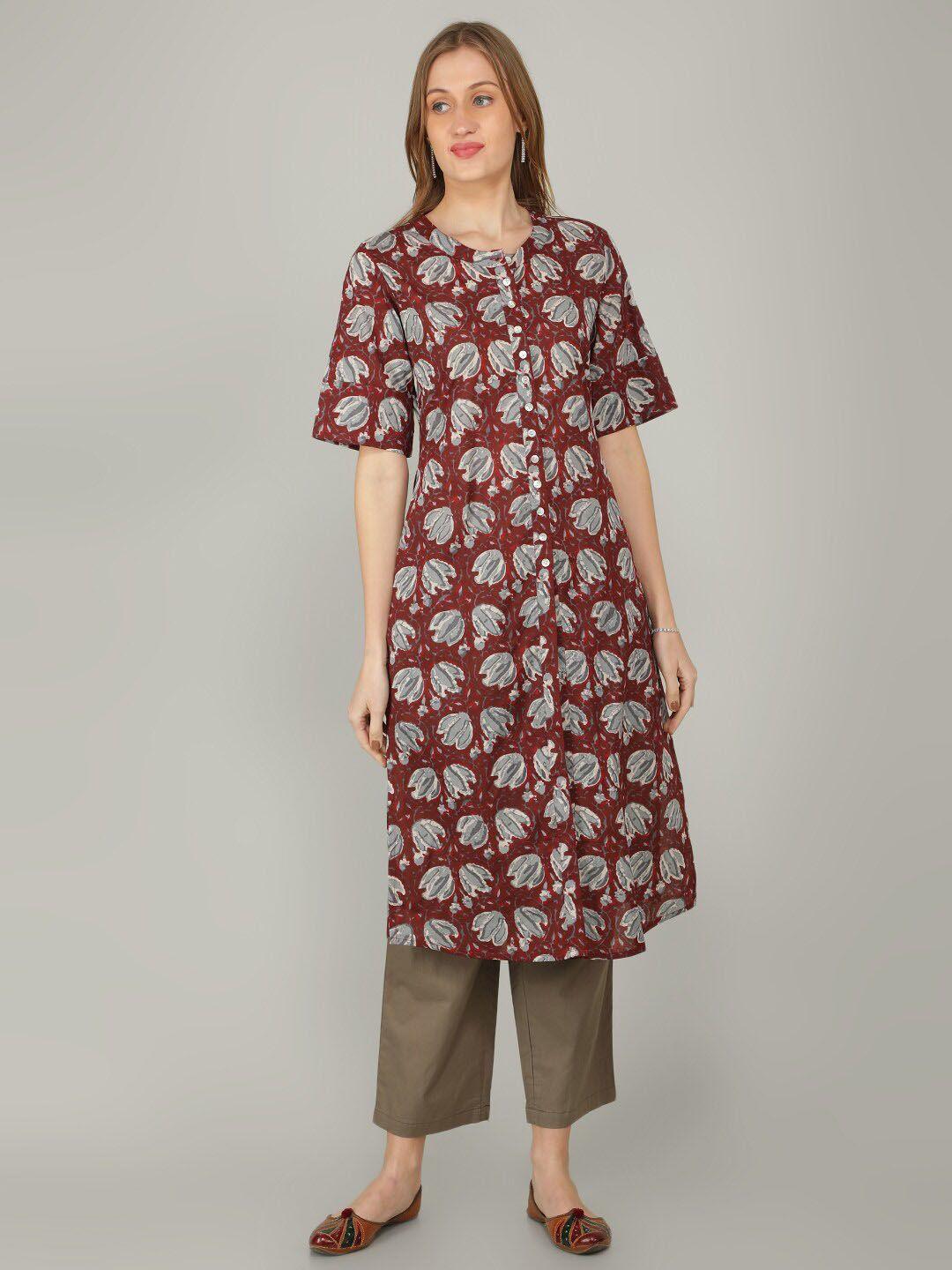 naviyata maroon floral a-line dress