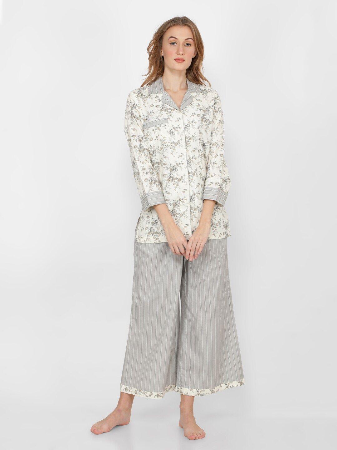 naviyata women 2 pieces floral printed pure cotton shirt with lounge pants