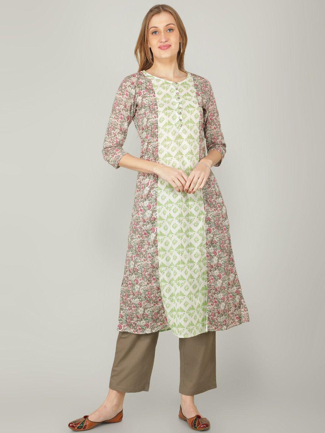 naviyata women floral printed panelled pure cotton kurta with trousers