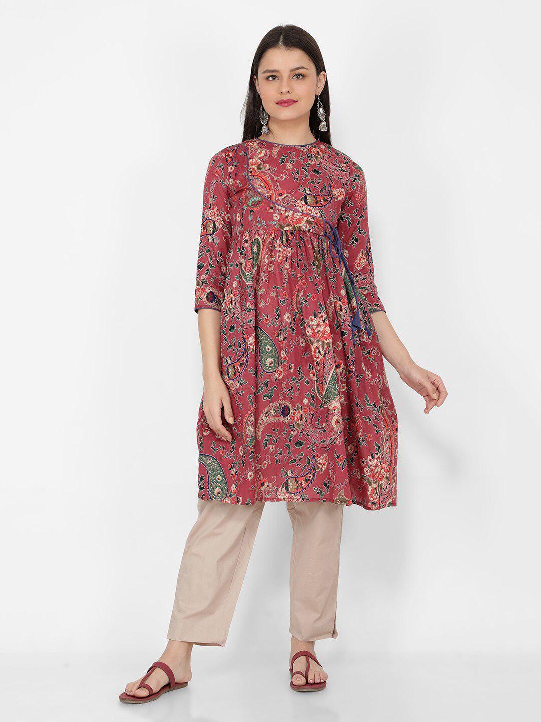 naviyata women maroon cotton floral dress