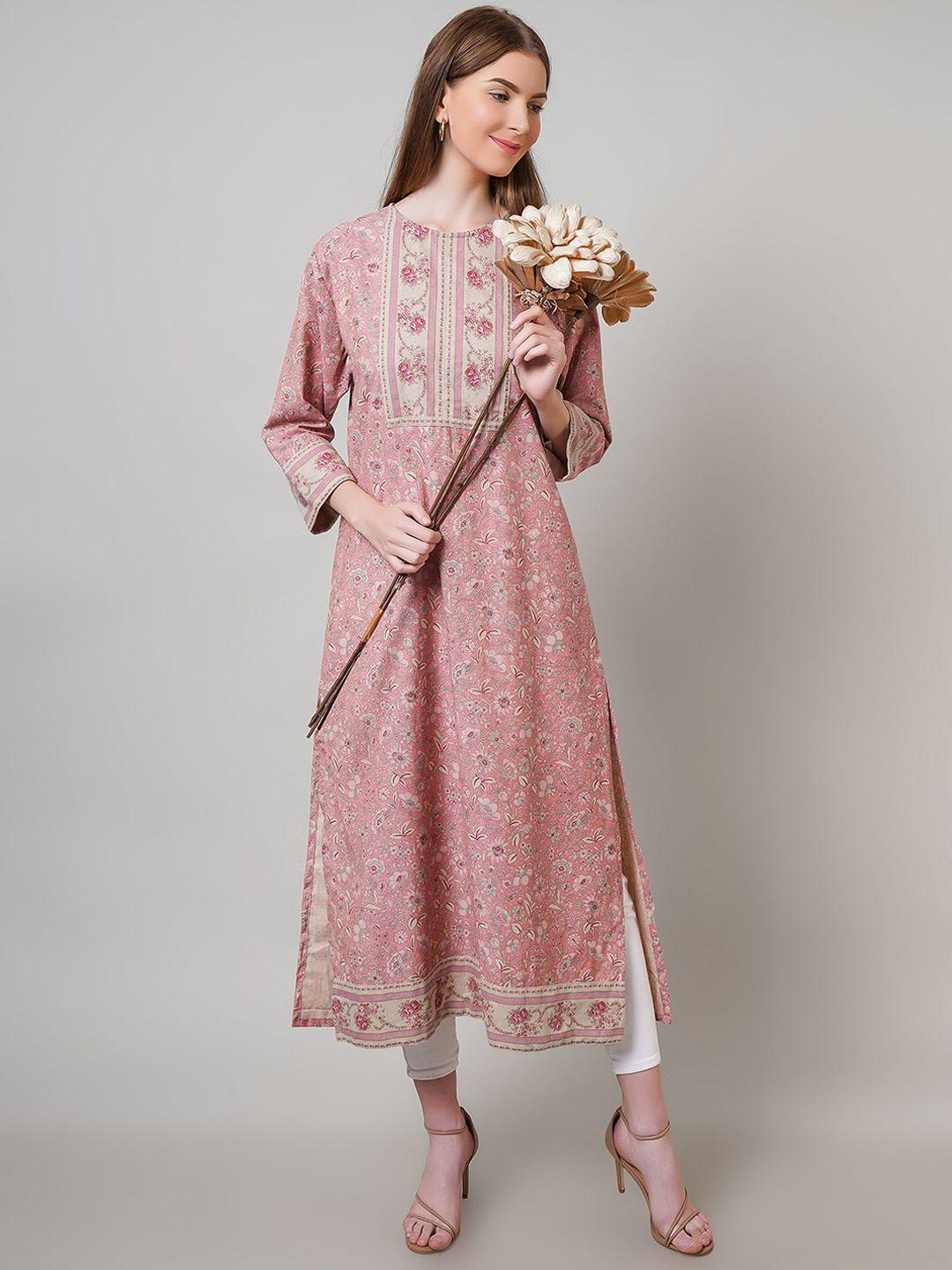 naviyata women peach-coloured ethnic motifs embroidered thread work kurta