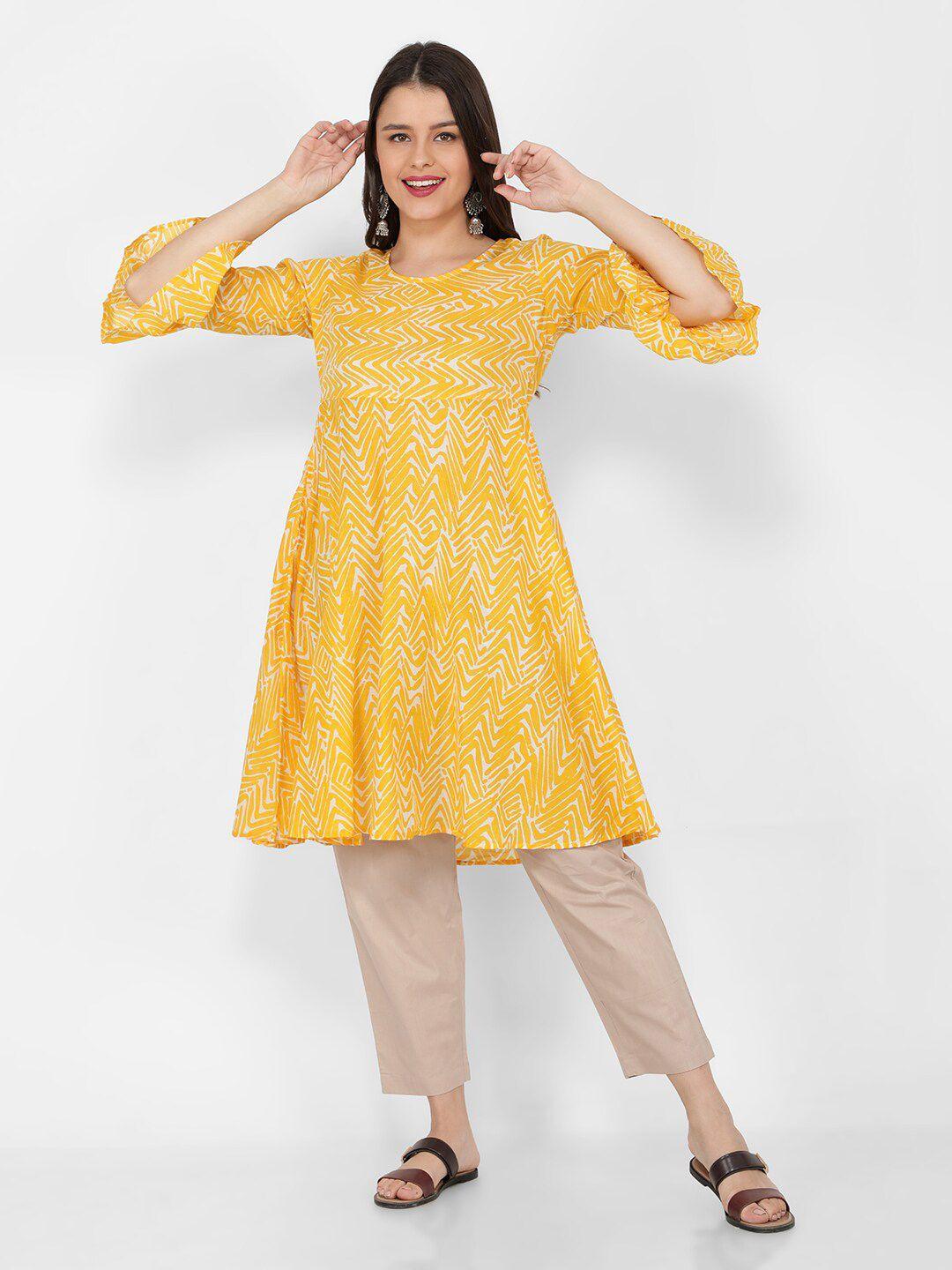 naviyata women printed bell sleeve empire pure cotton kurti with pyjamas