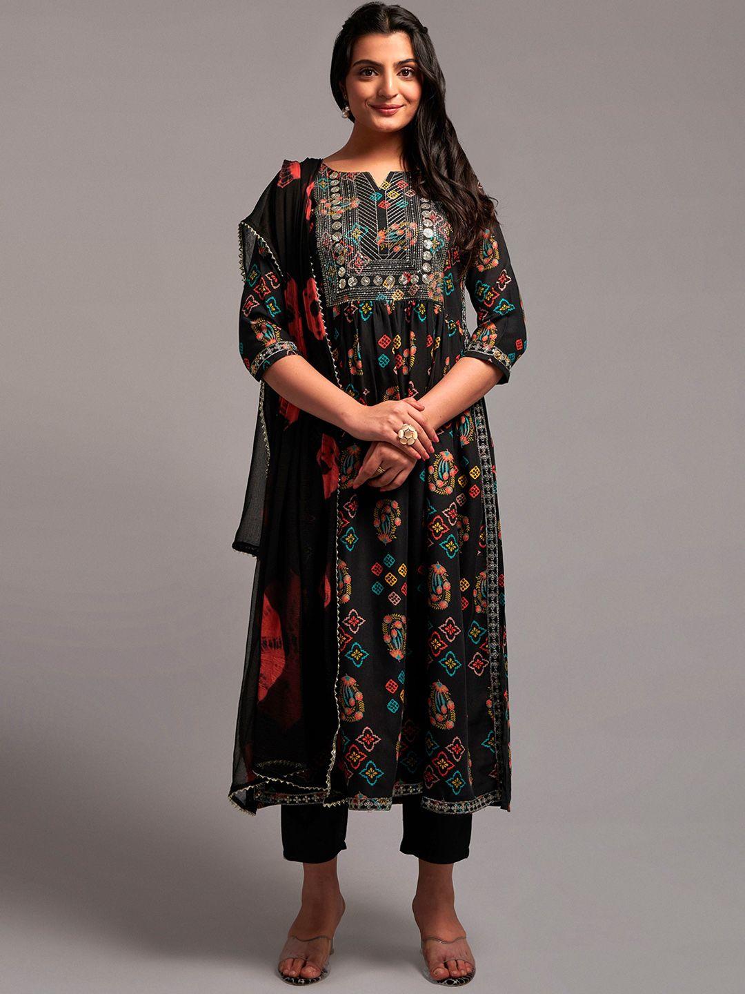navlik ethnic motifs embroidered regular sequinned kurta with trousers & dupatta