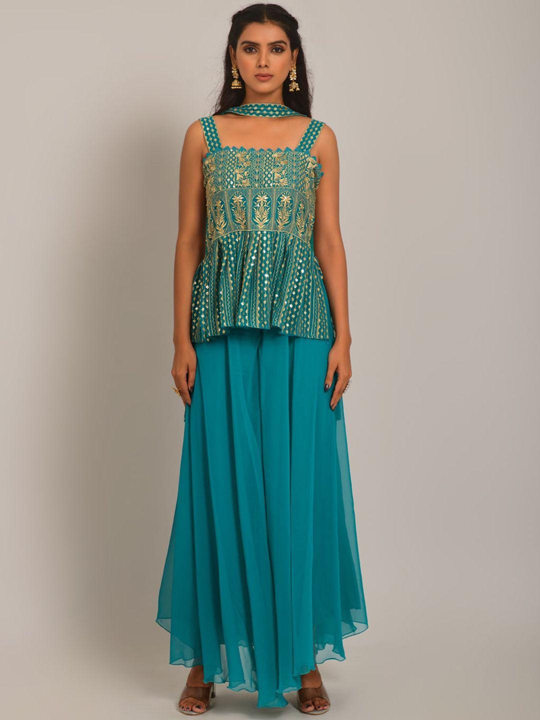 navlik embroidered thread work kurti with skirt & with dupatta