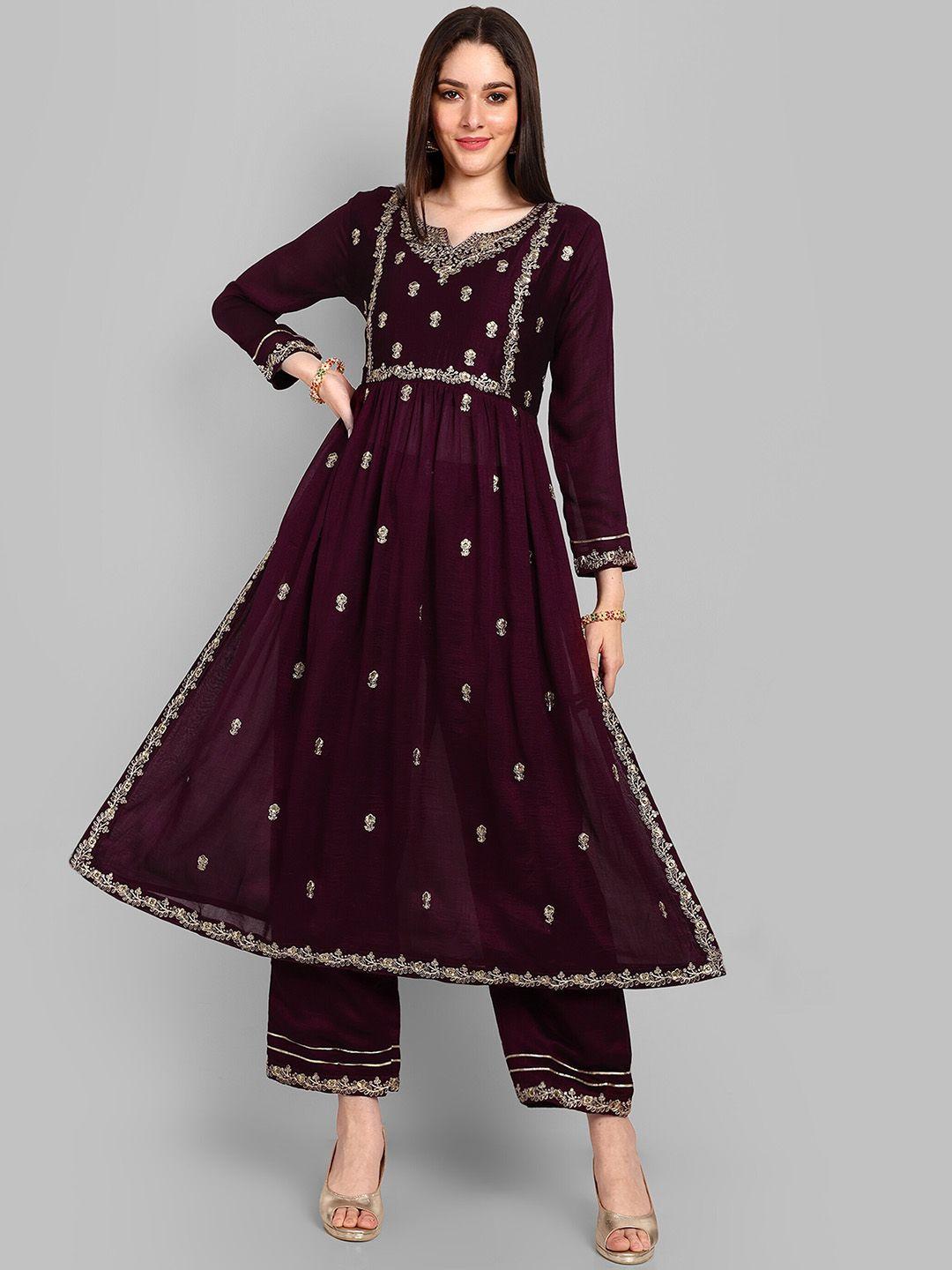 navlik ethnic motifs embroidered kurta with palazzos