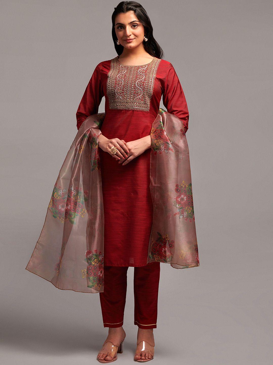 navlik ethnic motifs embroidered kurta with trousers & dupatta