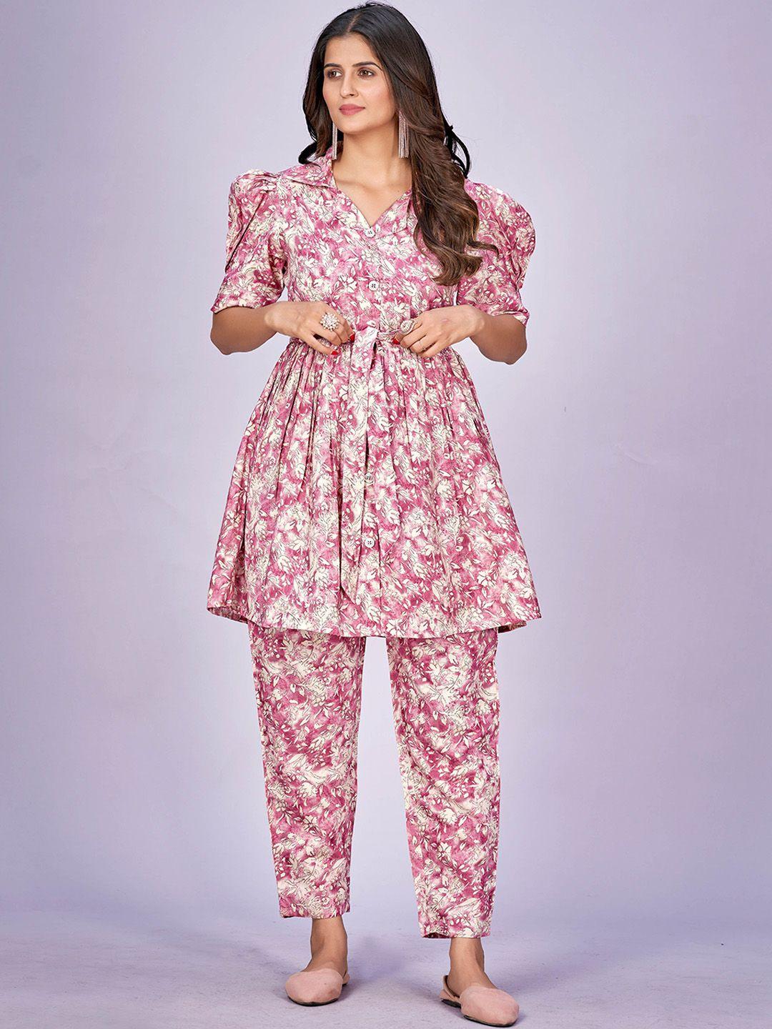 navlik floral printed a-line kurti with trousers