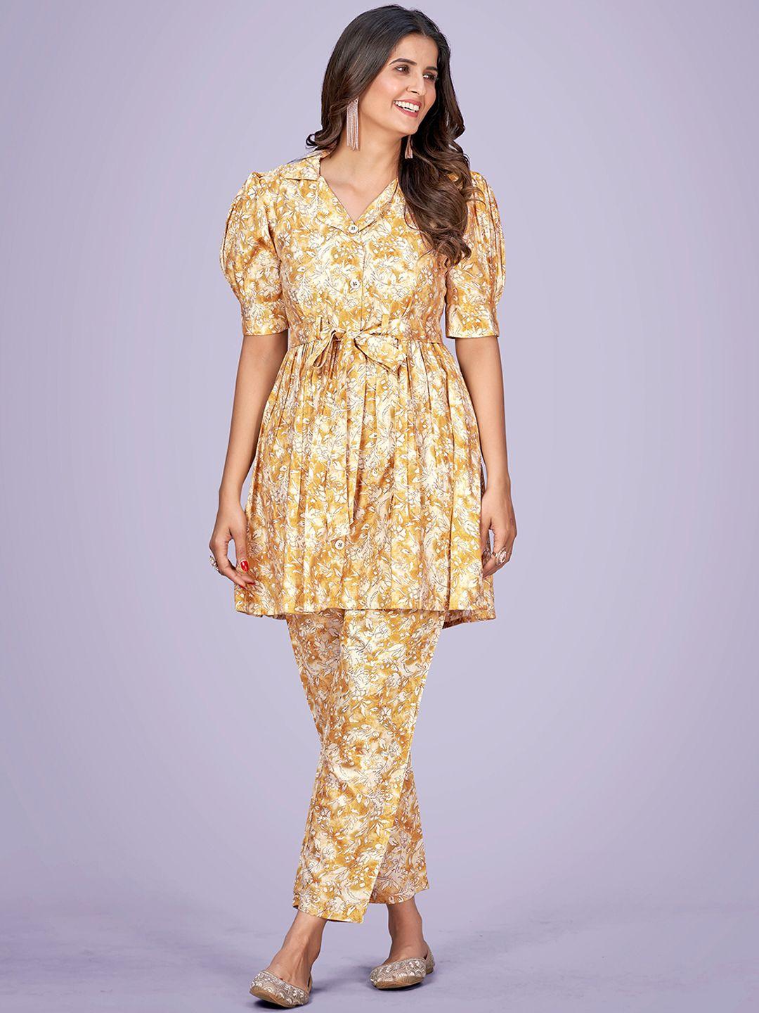 navlik floral printed a-line kurti with trousers