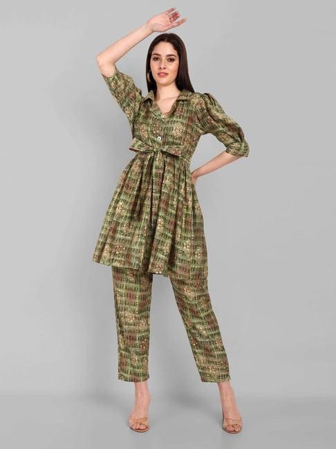 navlik green printed kurti pant set