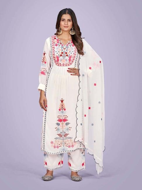 navlik white embroidered kurta pant set with dupatta