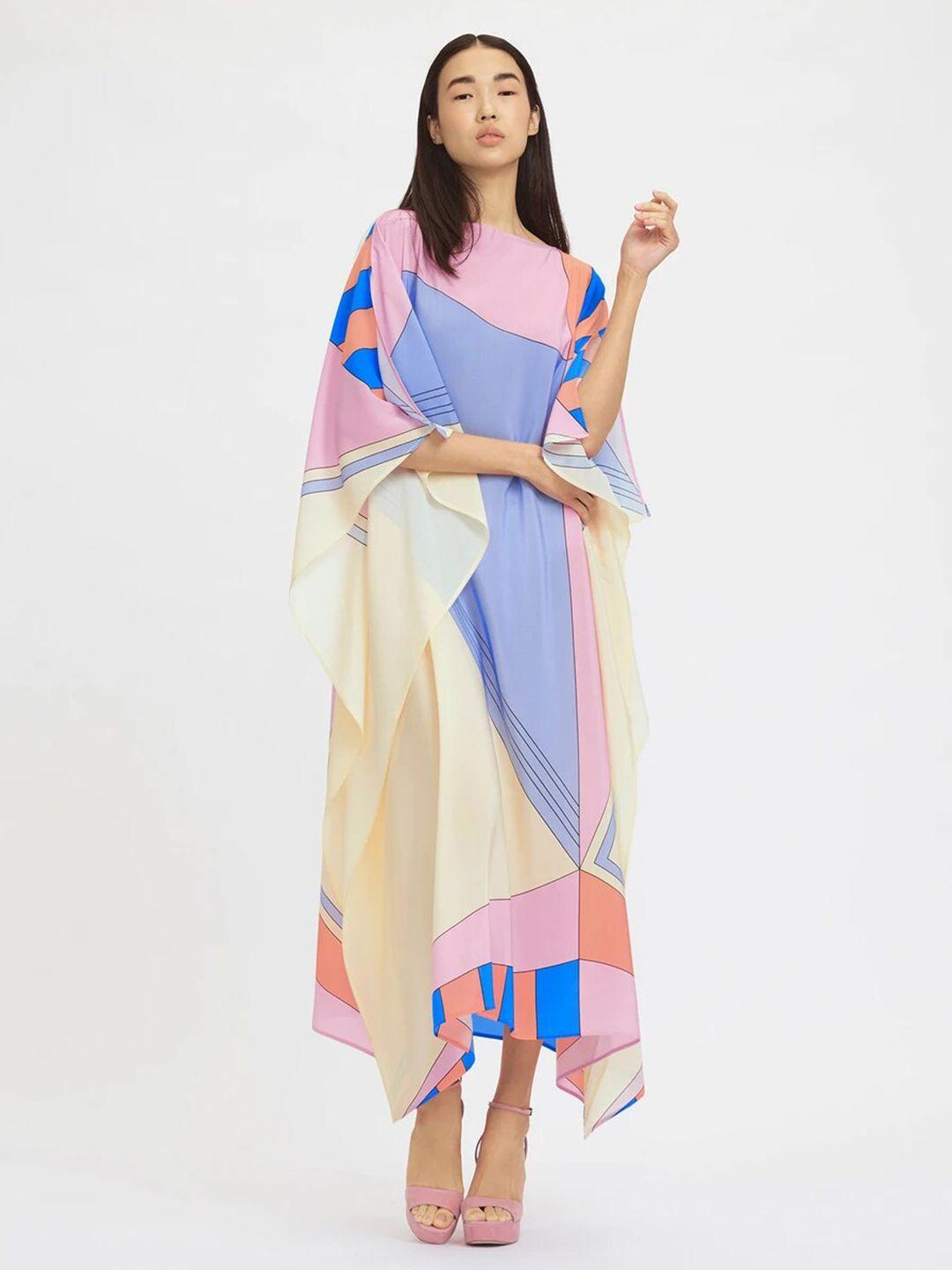 navvi  geometric printed extended sleeves kaftan maxi dress