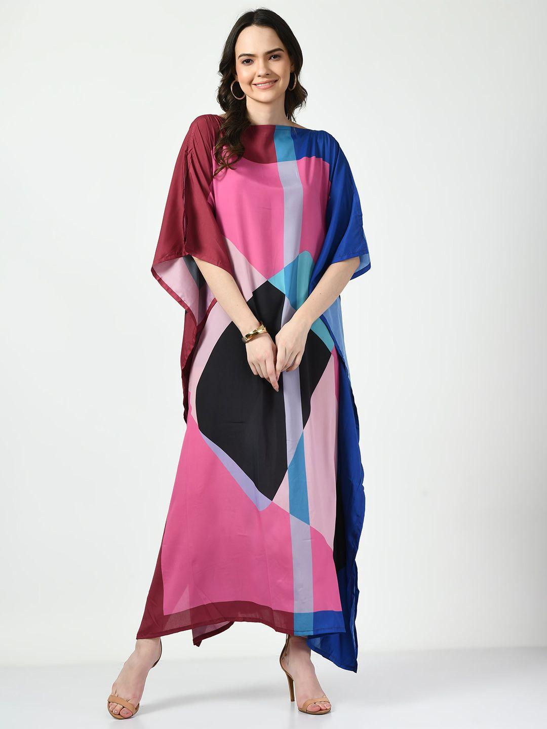 navvi colourblocked boat neck kimono sleeve kaftan dress