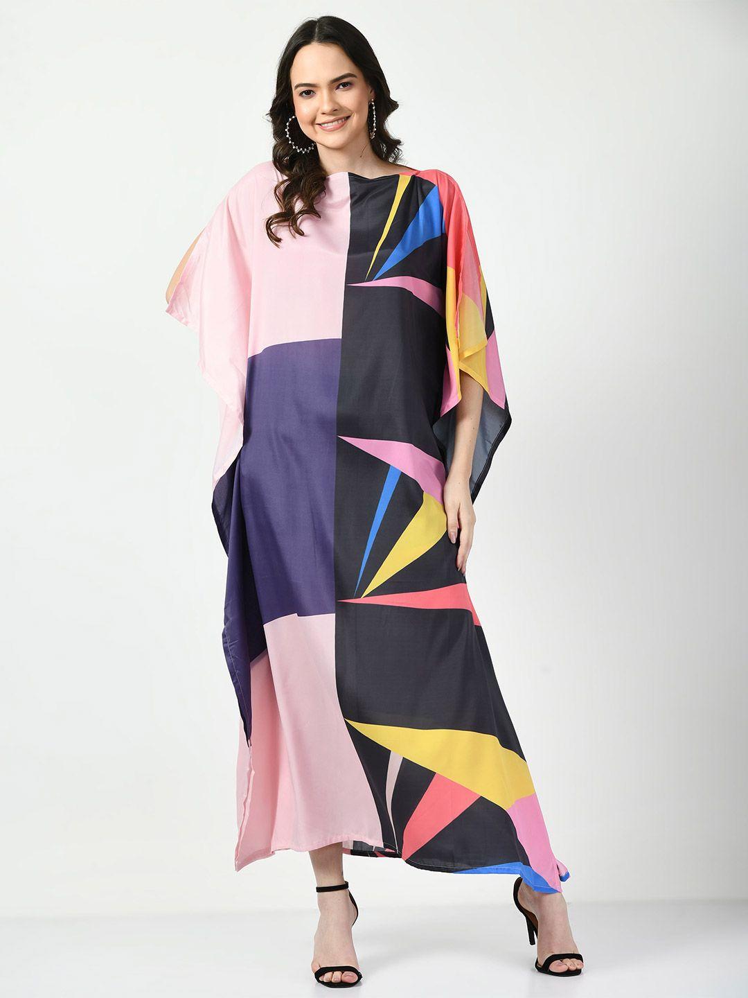navvi colourblocked kimono sleeves satin kaftan maxi dress