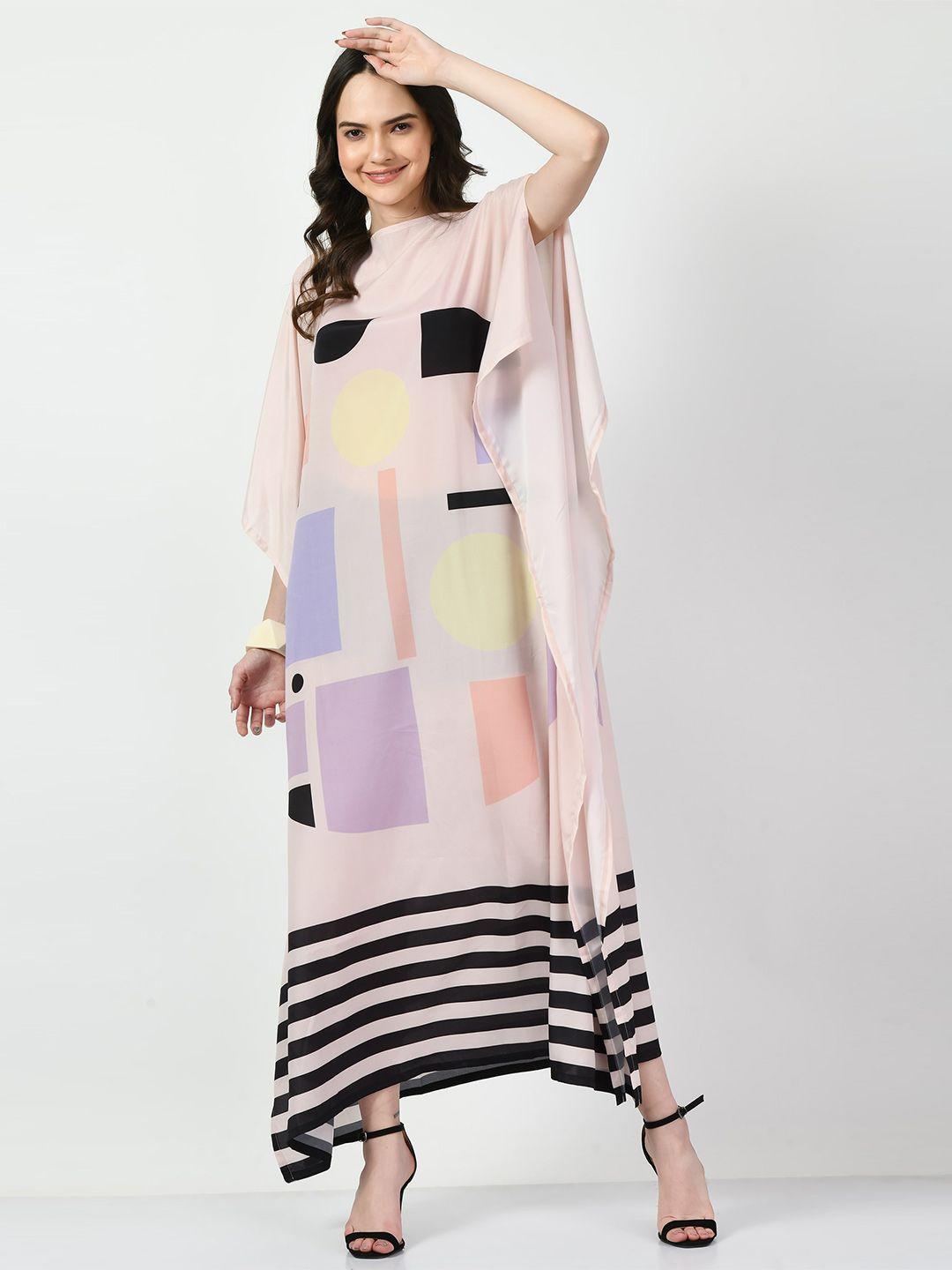 navvi geometric printed boat neck slit sleeve kaftan maxi dress