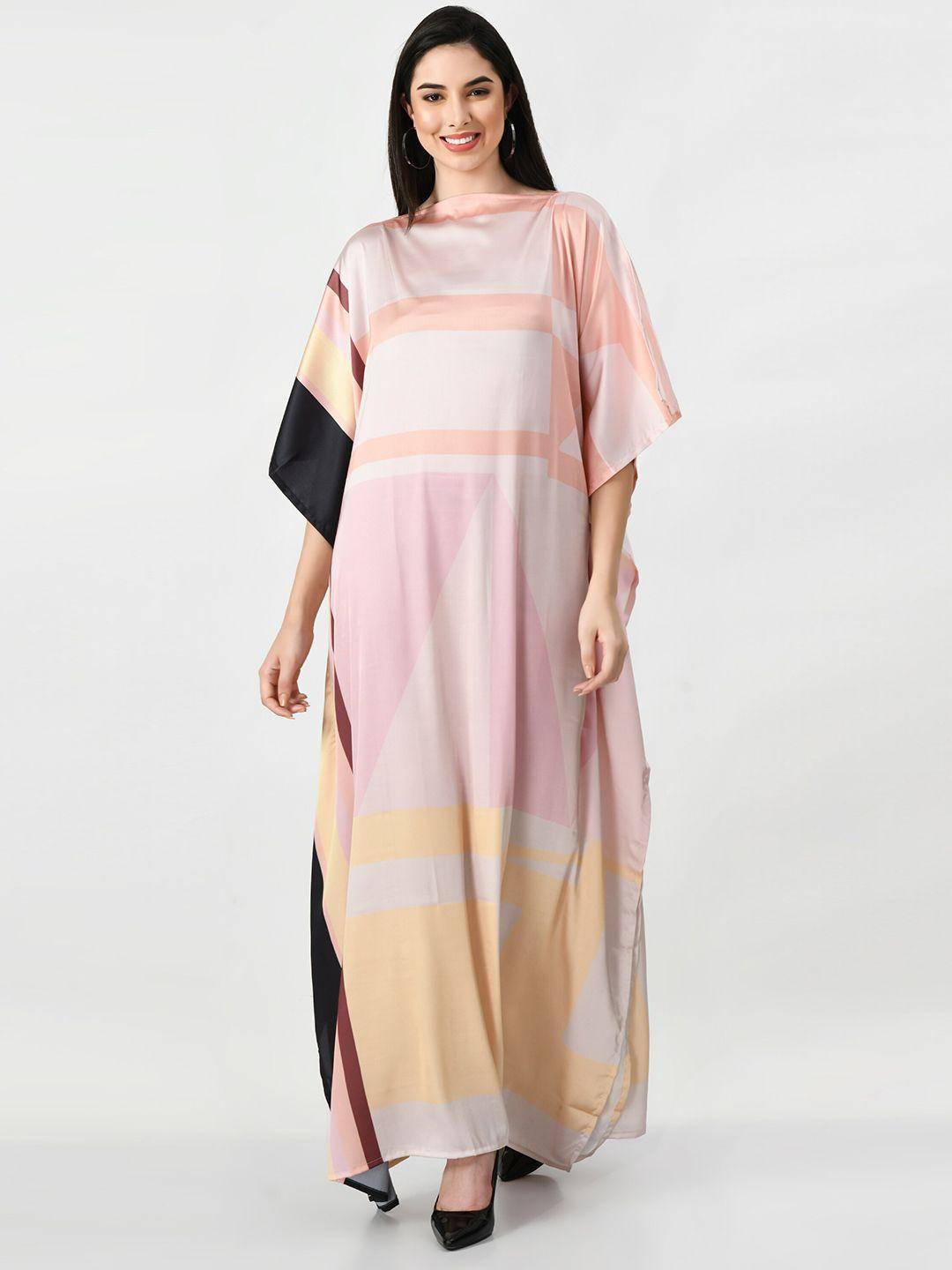 navvi striped kimono sleeve satin kaftan maxi dress