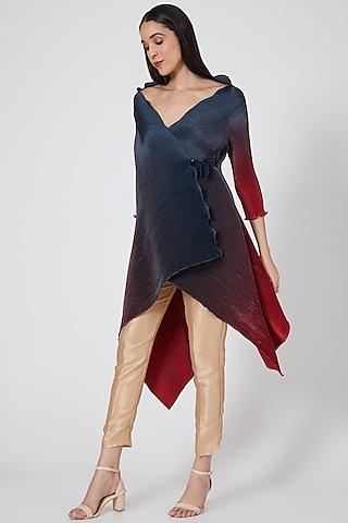 navy & red shaded pleated wrap