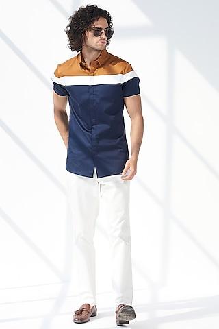 navy blue & tan cotton shirt