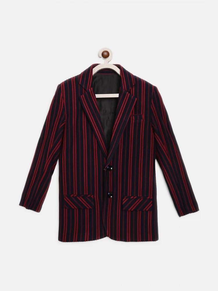 navy blue and red solid polo blazer