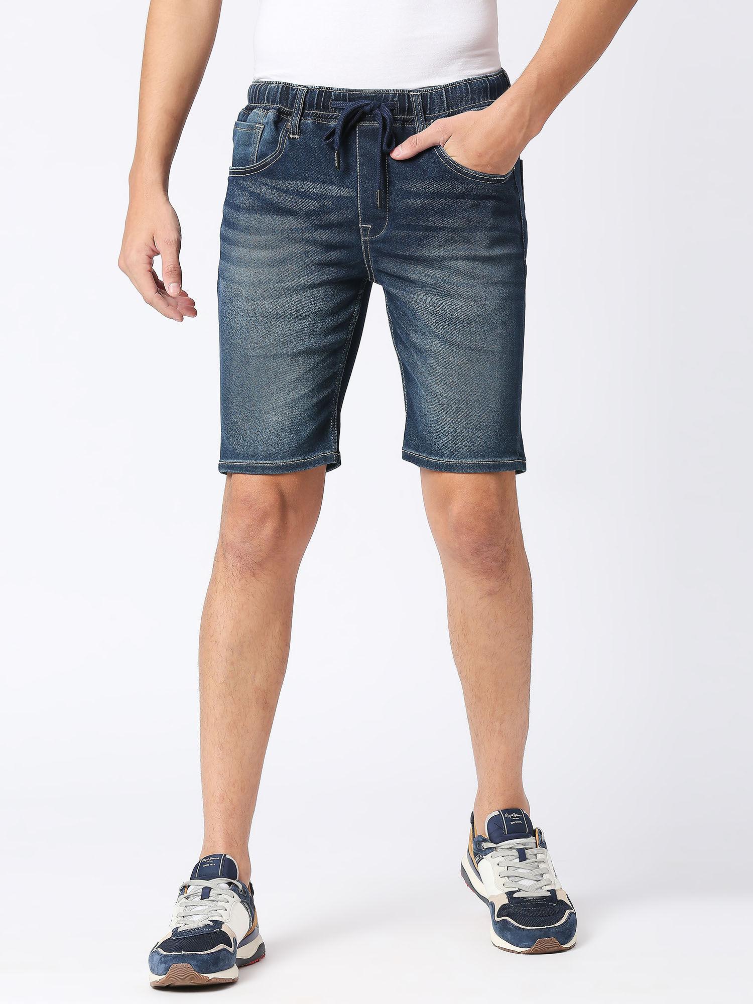 navy blue chinox shorts elasticated regular fit mid rise shorts