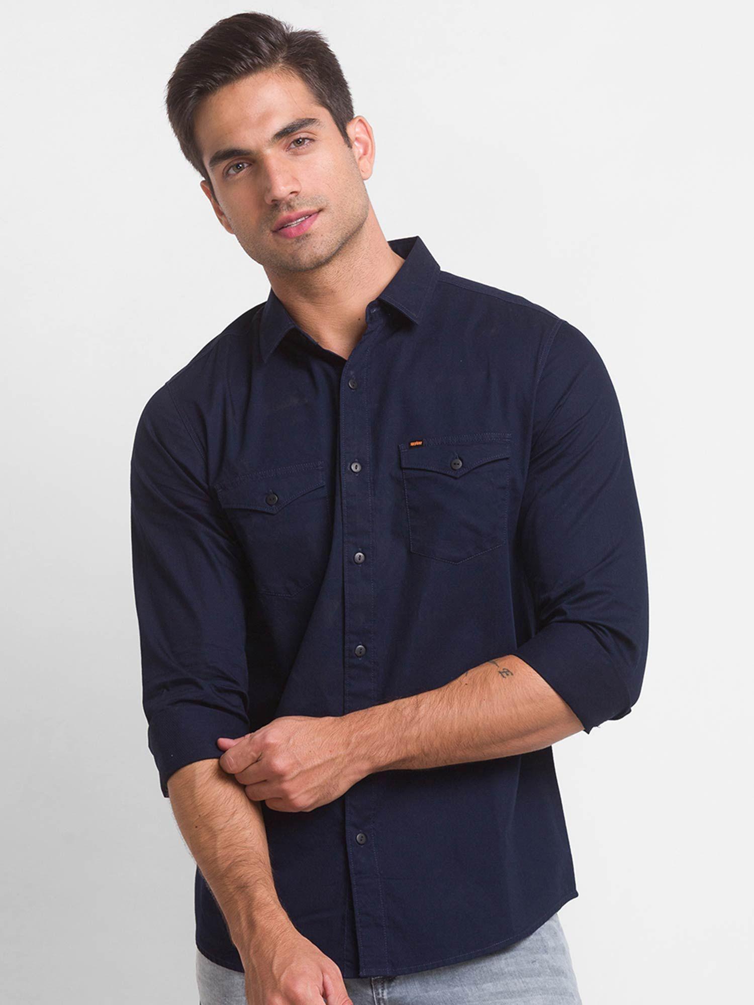 navy blue cotton full sleeve plain shirt for men
