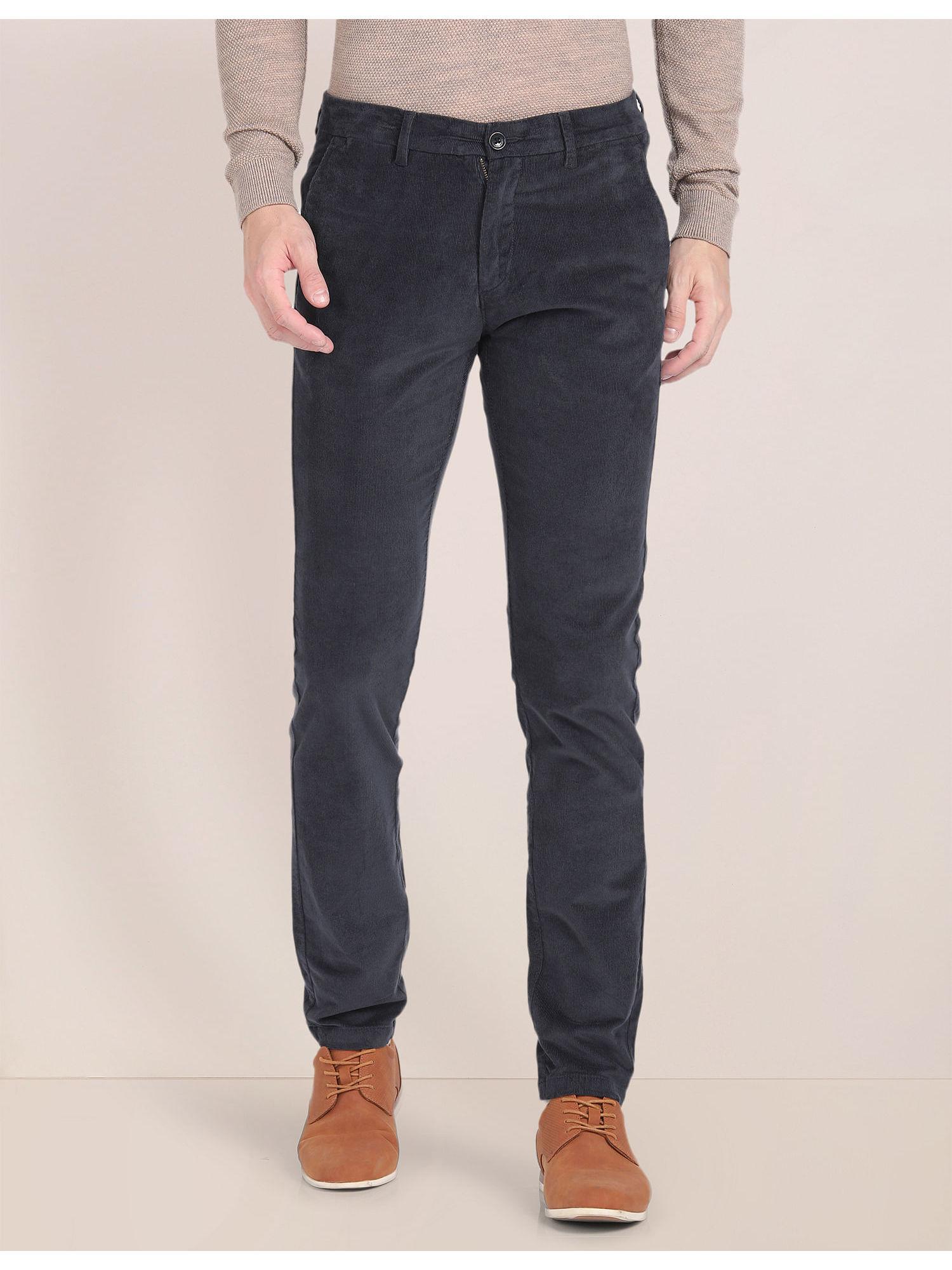 navy blue cotton stretch corduroy casual trousers
