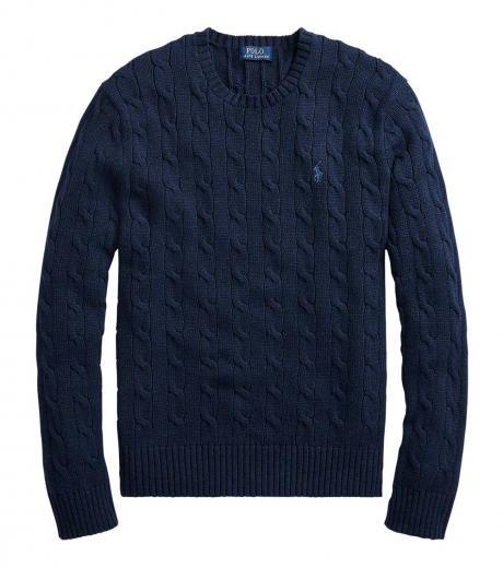 navy blue crewneck cable pullover sweater